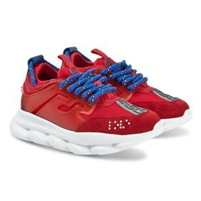 Shop Versace Red And Blue Leather And Neoprene Chain Reaction Trainers