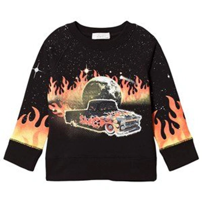 Shop Stella Mccartney Kids Black Arlie Sweatshirt With Car Flames And Eagle Print