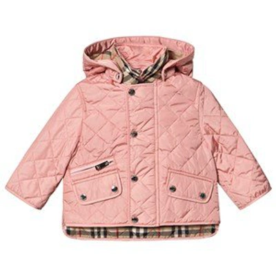 Shop Burberry Dusty Pink Quilted Lucca Jacket With Detachable Hood