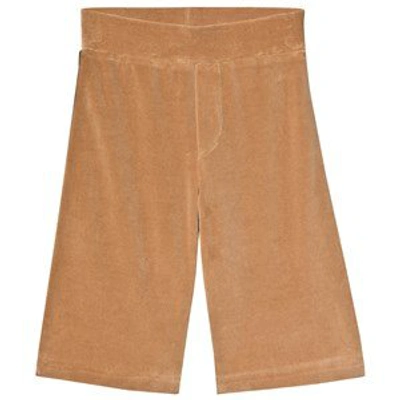 Shop Fendi Tan Ff Tape Logo Velour Shorts In Brown