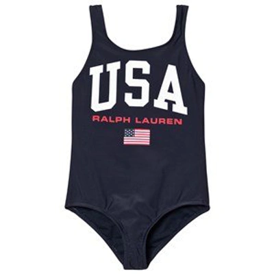 Shop Ralph Lauren Navy Usa Flag Swimsuit