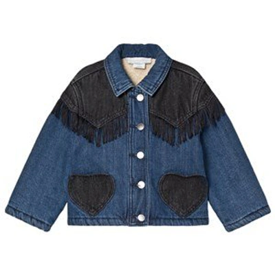 Shop Stella Mccartney Kids Blue Hearts & Fringe Washed Denim Jacket