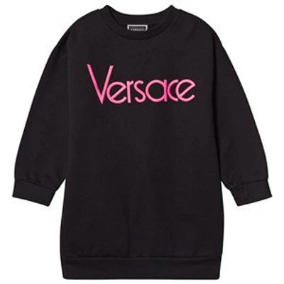 Shop Versace Black & Pink Fluoro Logo Sweatshirt Dress