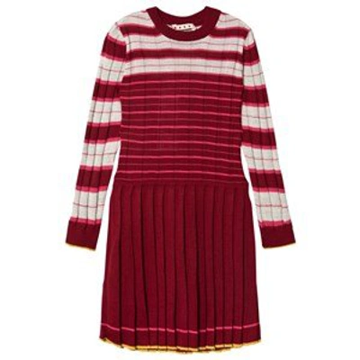 Shop Marni Burgundy Multi Stripe Knit Midi Dress In Red