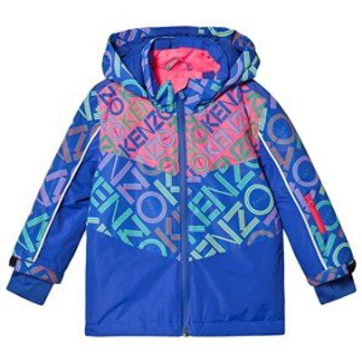 Shop Kenzo Kids Blue And Pink Logo Neon Ski Jacket