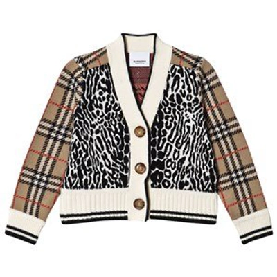 Shop Burberry Archive Beige Check And Leopard Merino Wool Jacquard Cardigan