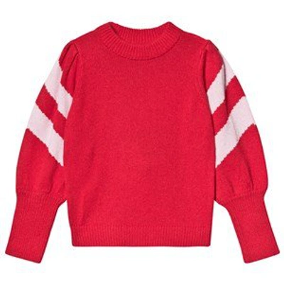 Shop Velveteen Red Stella Knitted Jumper With Pink Stripe