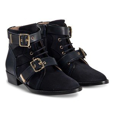 Shop Chloé Navy Ankle Boots With Buckle Detail