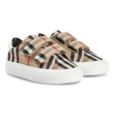 Shop Burberry Beige And White Archive Check Velcro Low Trainers In Black