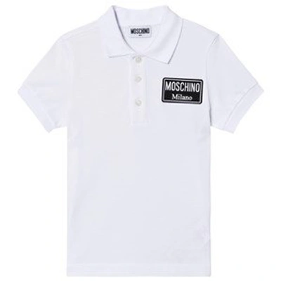 Shop Moschino White  Milano Badge Polo Shirt