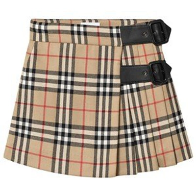 Shop Burberry Beige Check Luiza Kilt Skirt