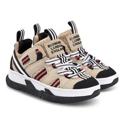 Shop Burberry Beige And Black Technical Sneakers