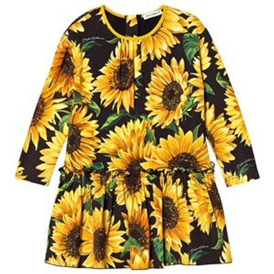 Shop Dolce & Gabbana Black Sunflower Print Ruffle Hem Dress