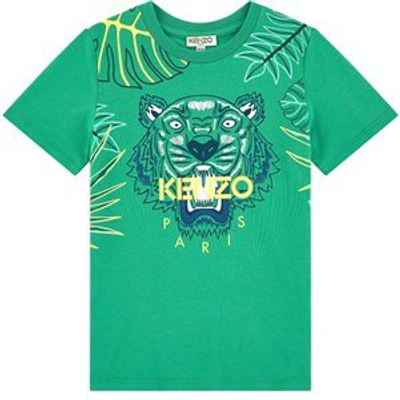 Shop Kenzo Green Jungle Tiger Embroidered T-shirt