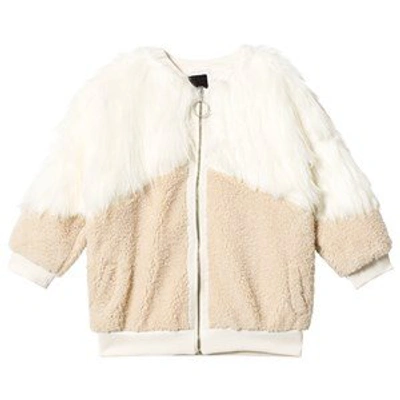 Shop Andorine Cream And Tan Shearling Faux Fur Coat