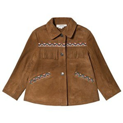 Shop Bonpoint Brown Suede Fringe And Embroidered Jacket