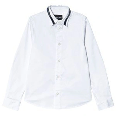 Shop Emporio Armani White Tape Logo Collar Shirt