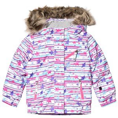Shop Spyder Pink Stripe And Star Print Bitsy Lola Faux Fur Hood Ski Jacket