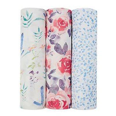 Shop Aden + Anais Pack Of 3 Pink And Blue Watercolour Garden Silky Soft Swaddles One Size