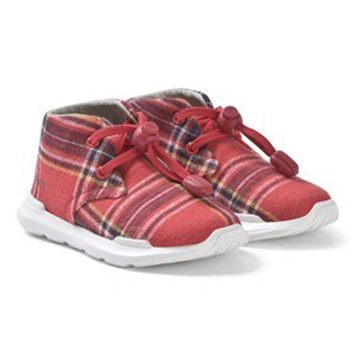Shop Akid Red Plaid Print Trainers