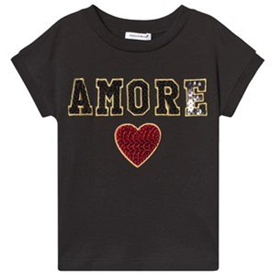 Shop Dolce & Gabbana Black Amore Heart Sequin T-shirt