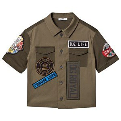 Shop Dolce & Gabbana Khaki Military Patch Short Sleeve Shirt In Green