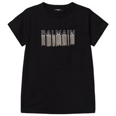 Shop Balmain Black Fringe Chain Logo T-shirt