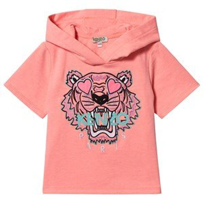 Shop Kenzo Neon Pink Embroidered Tiger Logo Hooded Sweatshirt