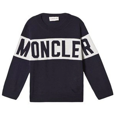Shop Moncler Navy Logo Knitted Sweater