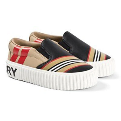 Shop Burberry Black Icon Stripe Leather Slip-on Trainers
