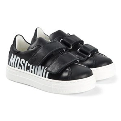 Shop Moschino Black Branded Velcro Leather Trainers