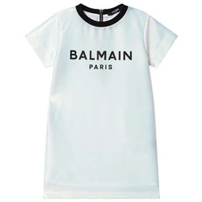 Shop Balmain Holographic Branded Dress In White
