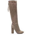 LANVIN Knee High Suede Boots In Mastic