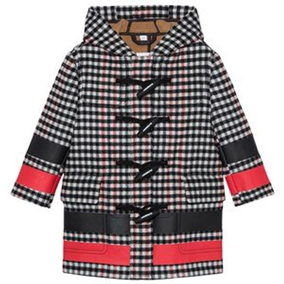 Shop Burberry Black Stripe Print Check Wool Duffle Coat