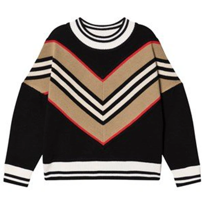 Shop Burberry Archive Stripe Chevron Maddison Knit Jumper In Black