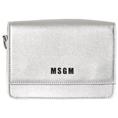 Shop Msgm Silver Coloured Branded Crossbody Bag