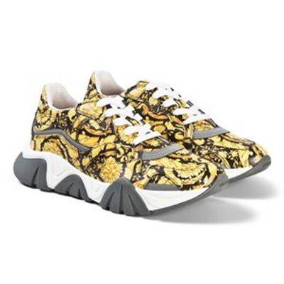 Shop Versace Gold Coloured Baroque Shark Trainers