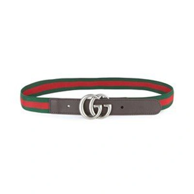 Shop Gucci Green Web Elastic Gg Logo Belt