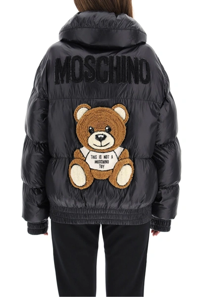 Shop Moschino Padded Bomber Jacket Teddy Embroidery In Fantasia Nero