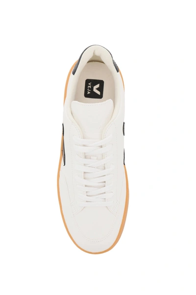 Shop Veja V-12 Leather Sneakers In Extra White Black Gum Sole