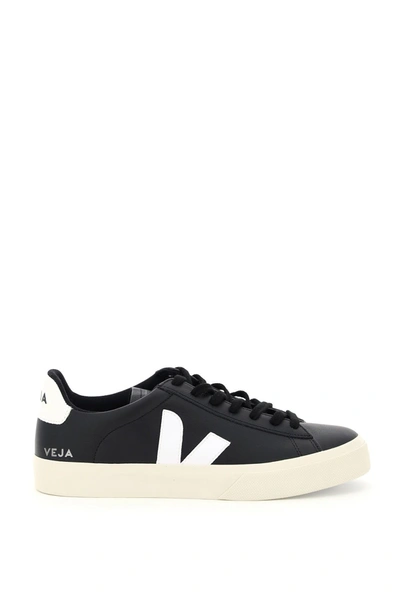 Shop Veja Campo Chromefree Leather Sneakers In Black White