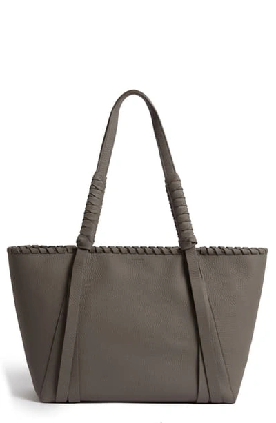 Shop Allsaints Small Kepi East/west Leather Tote In Storm Grey