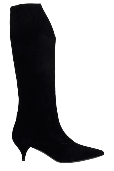 Shop Alchimia Low Heels Boots In Black Suede