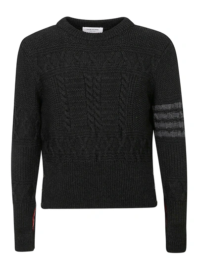 Shop Thom Browne Aran Cable Classic Sweater In Dark Grey