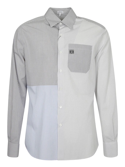 Shop Loewe Check Patchwork Shirt In White/blue/black