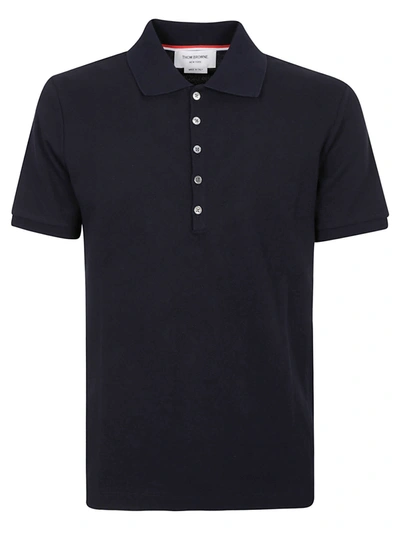 Shop Thom Browne Short Sleeve Rib Cuff Polo Shirt In Navy