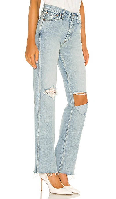 Re/done 90s Loose Straight Cropped Distressed Mid-rise Jeans In Breezy Indigo With Rips