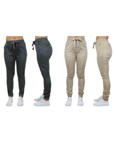 Shop Galaxy By Harvic Women's Basic Stretch Twill Joggers, Pack Of 2 In Dark Grey-khaki