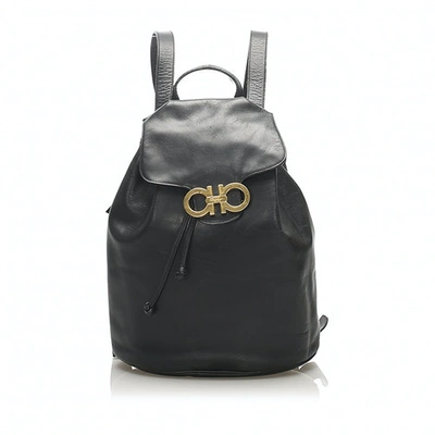 Pre-owned Ferragamo Leather Backpack In Black
