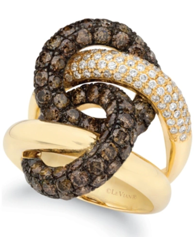 Shop Le Vian Chocolate Diamond & Vanilla Diamond Interlocking Ring (4-1/4 Ct. T.w.) In 14k Gold In Yellow Gold